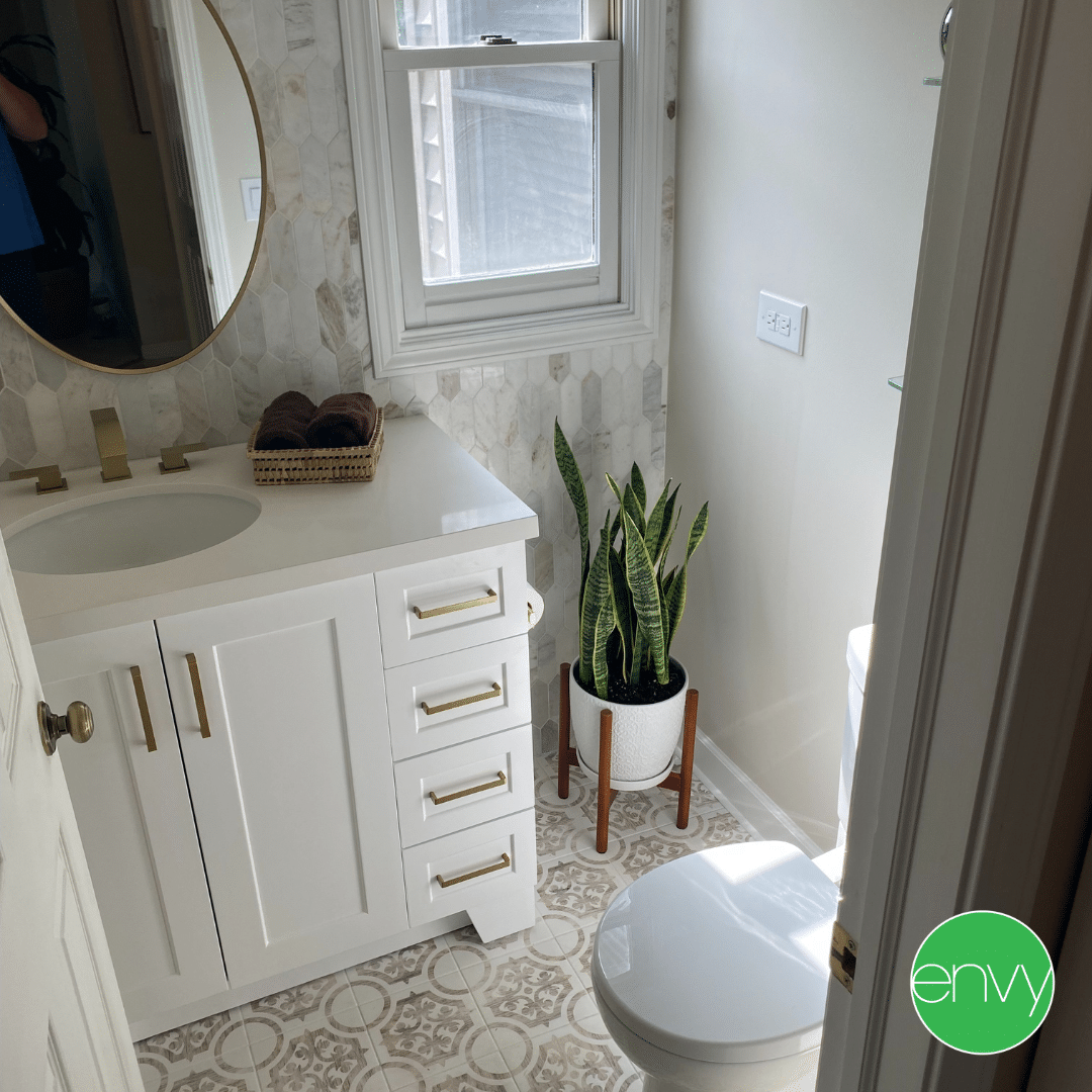 image of a powder room with custom tile work